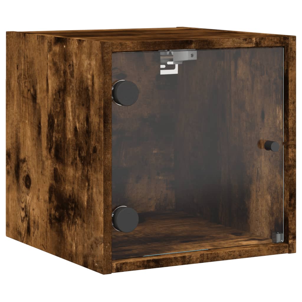 Smoked Oak Bedside Cabinets with Glass Doors 2pcs, 35x37x35 cm