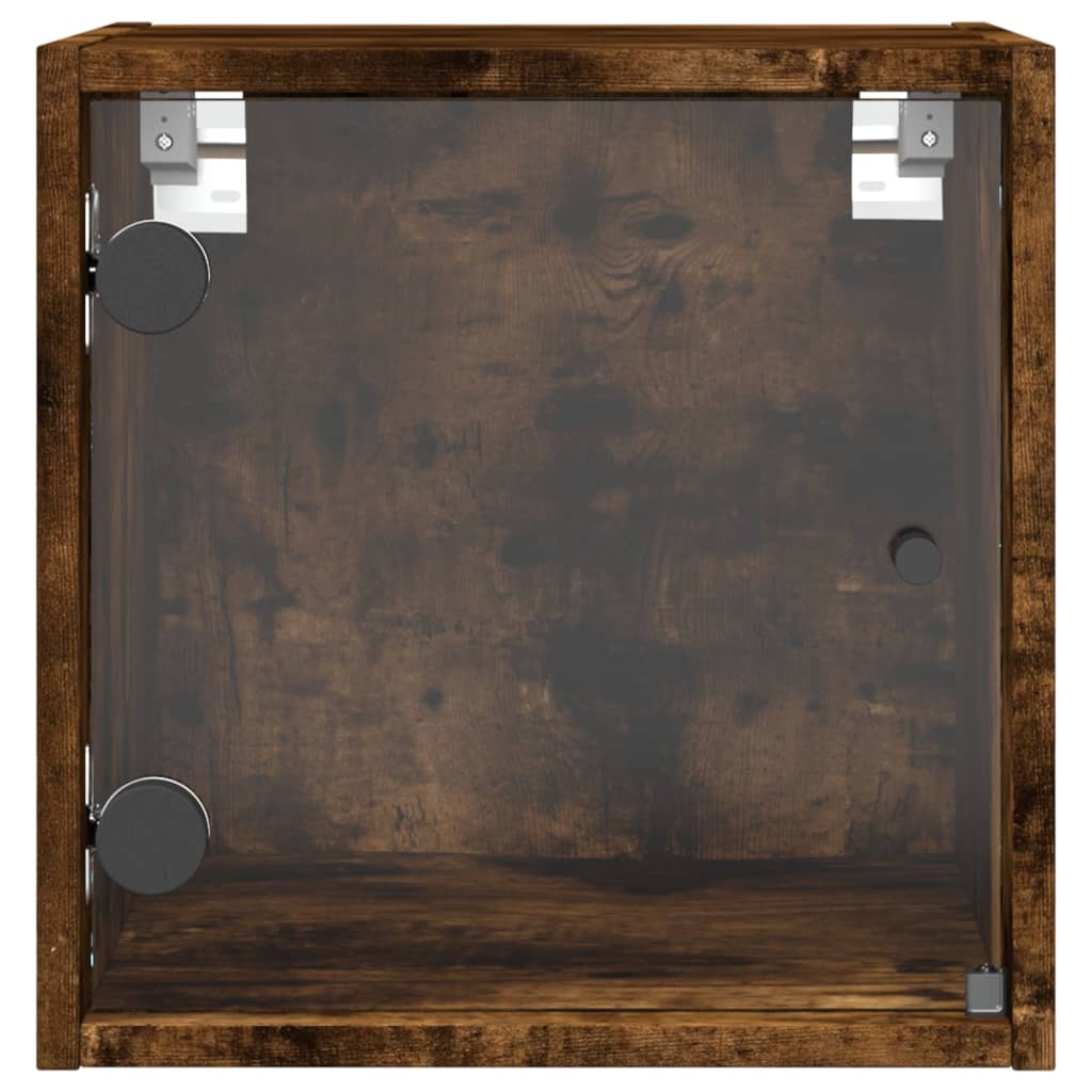 Smoked Oak Bedside Cabinets with Glass Doors 2pcs, 35x37x35 cm