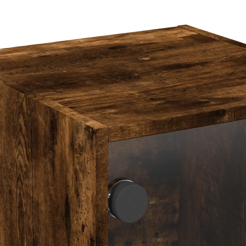 Smoked Oak Bedside Cabinets with Glass Doors 2pcs, 35x37x35 cm
