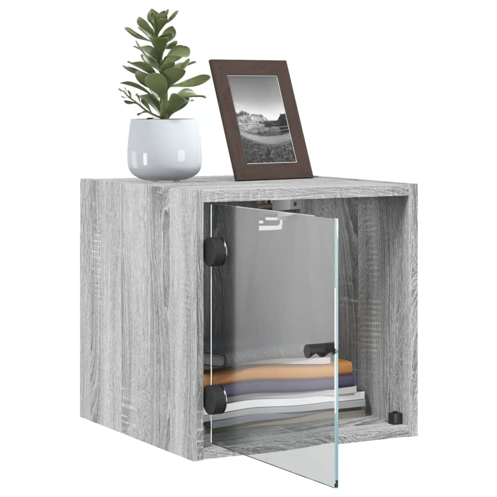 Grey Sonoma Bedside Cabinet with Glass Door, 35x37x35 cm