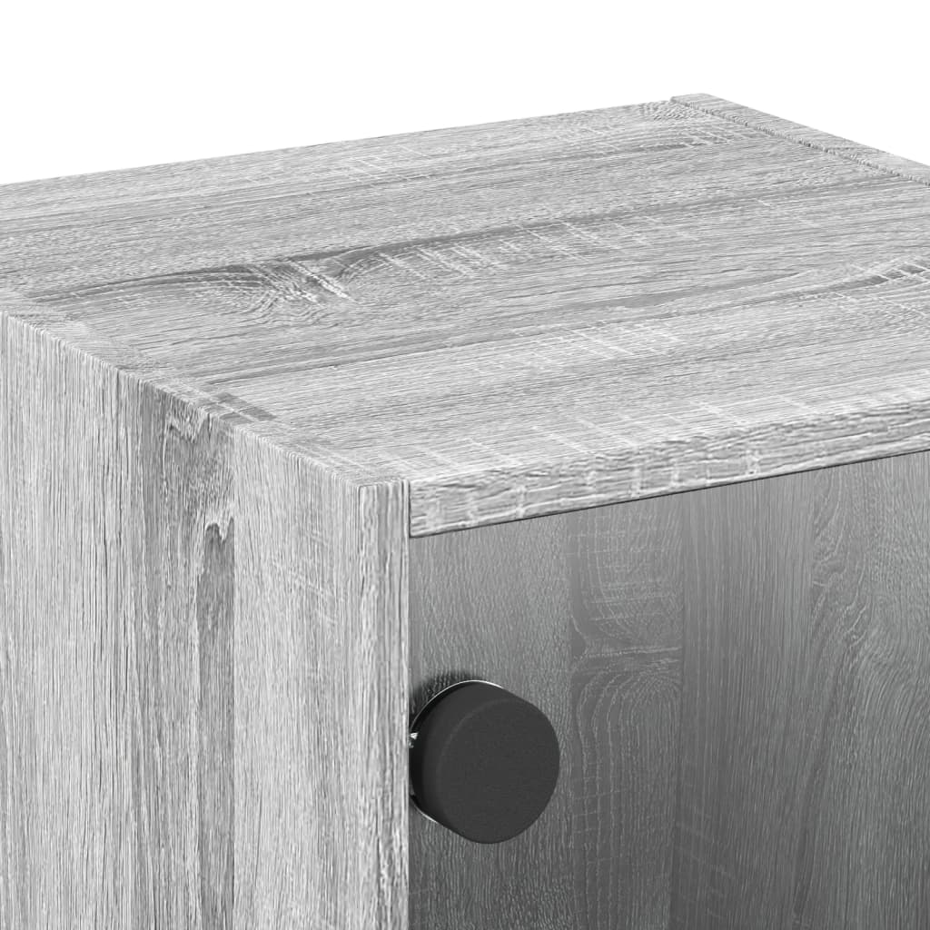 Grey Sonoma Bedside Cabinet with Glass Door, 35x37x35 cm
