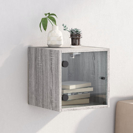 Grey Sonoma Bedside Cabinet with Glass Door, 35x37x35 cm