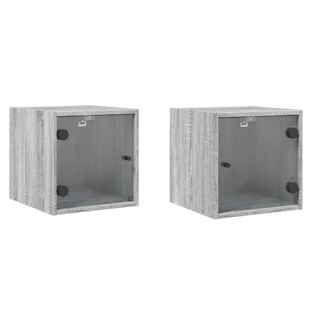 Grey Sonoma Bedside Cabinets with Glass Doors 2pcs - 35x37x35 cm