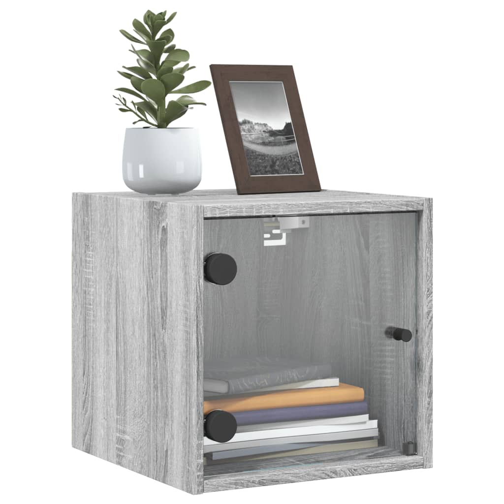 Grey Sonoma Bedside Cabinets with Glass Doors 2pcs - 35x37x35 cm