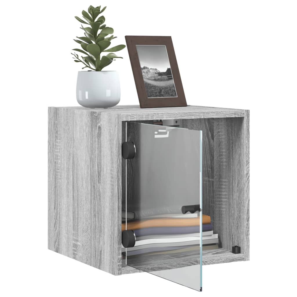 Grey Sonoma Bedside Cabinets with Glass Doors 2pcs - 35x37x35 cm