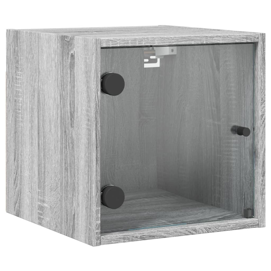 Grey Sonoma Bedside Cabinets with Glass Doors 2pcs - 35x37x35 cm