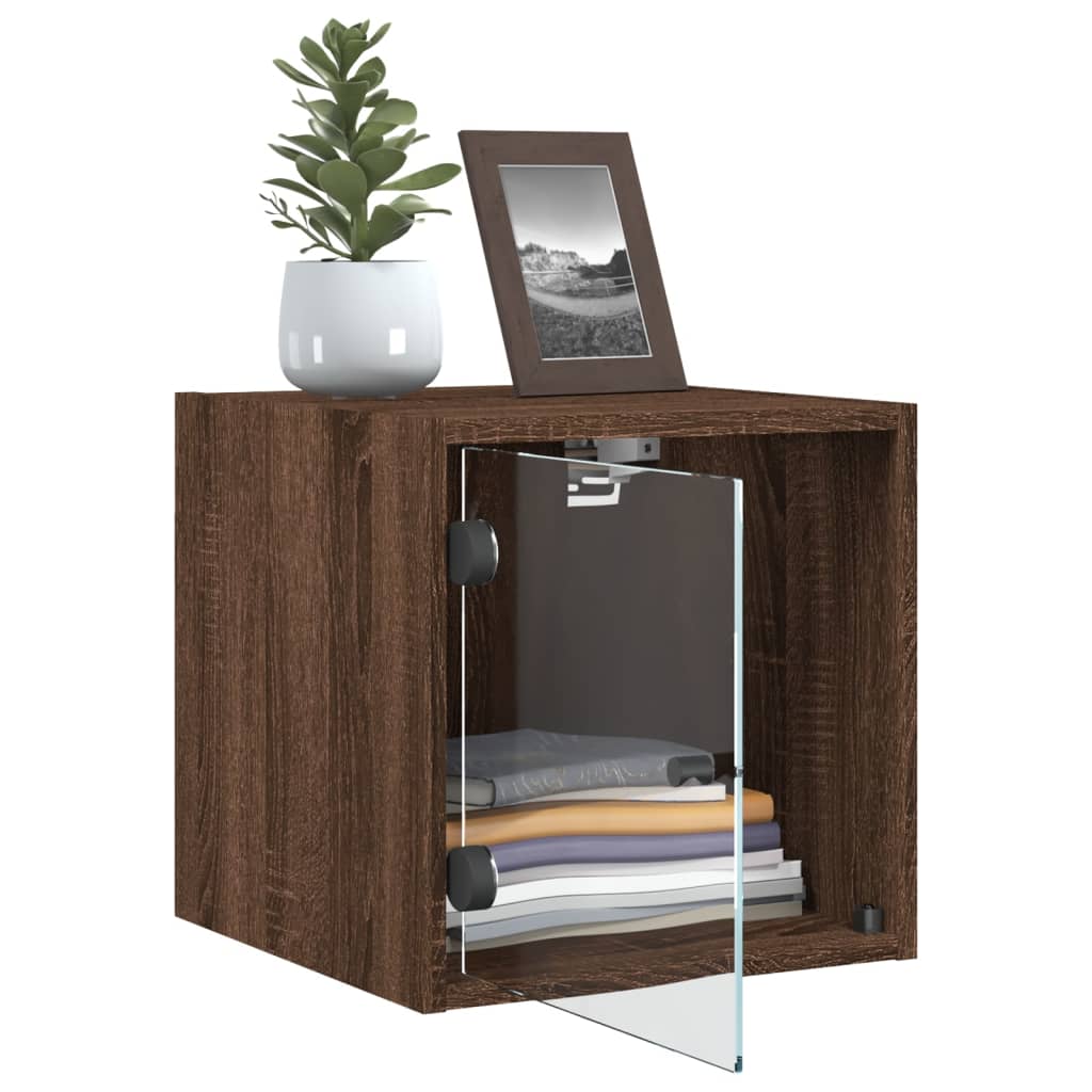 Brown Oak Bedside Cabinet w/ Glass Door - 35x37x35 cm