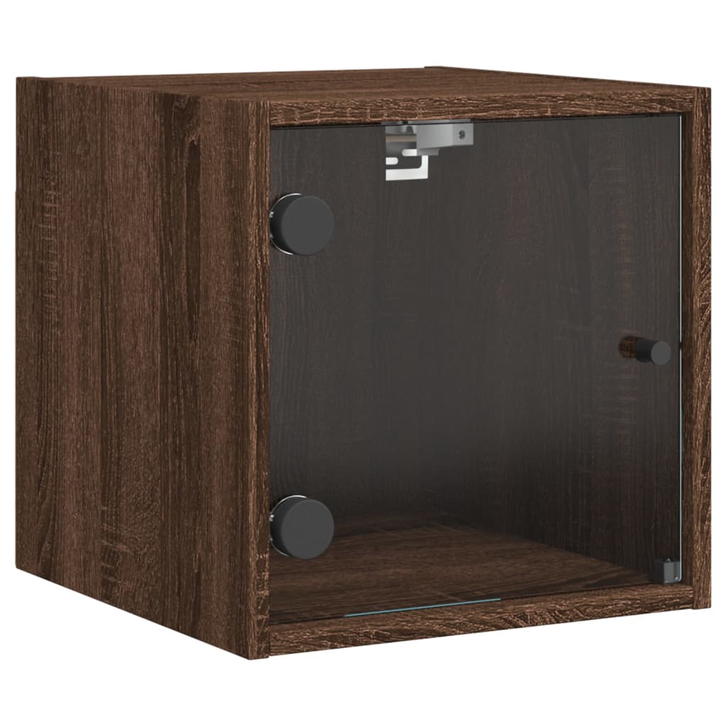 Brown Oak Bedside Cabinet w/ Glass Door - 35x37x35 cm