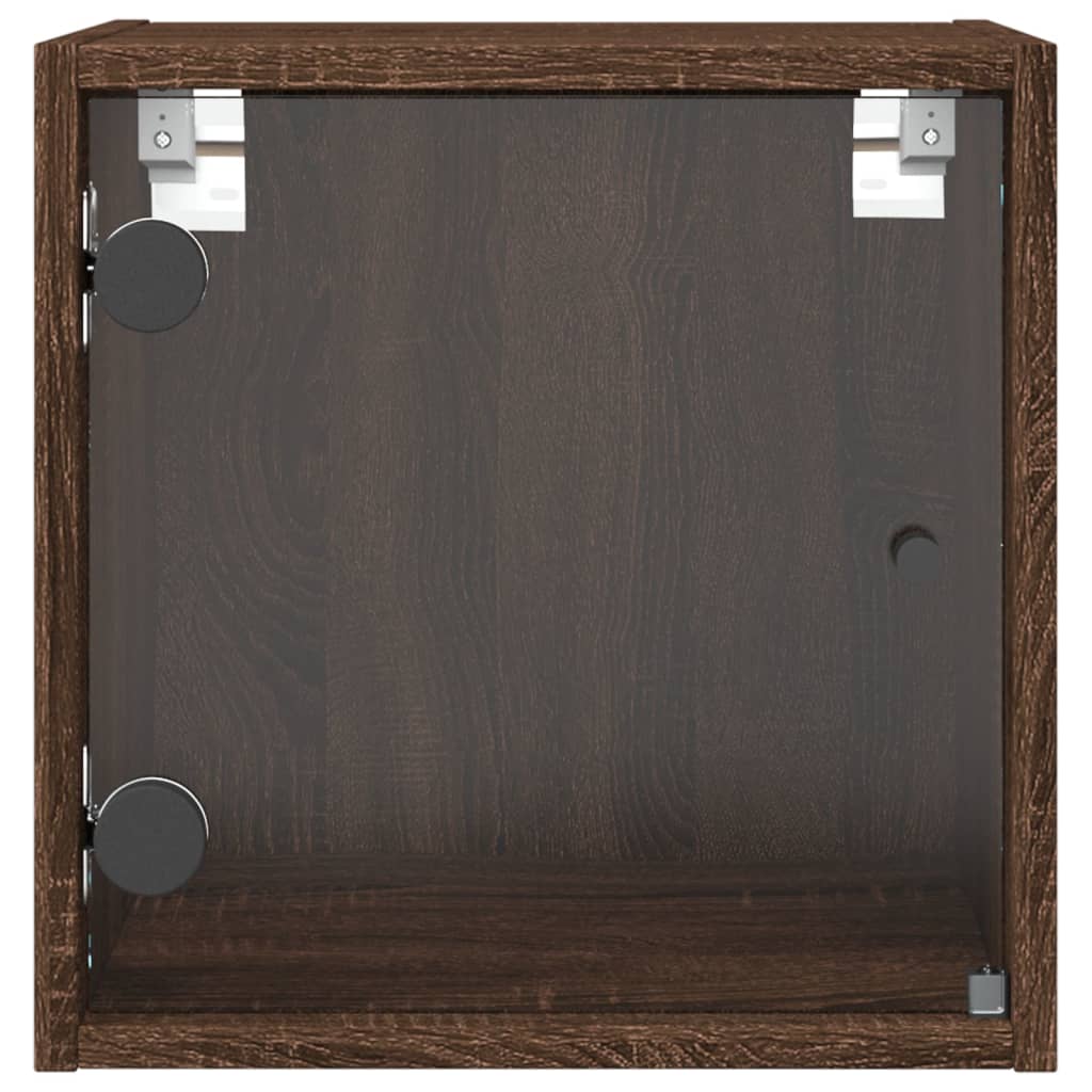 Brown Oak Bedside Cabinet w/ Glass Door - 35x37x35 cm