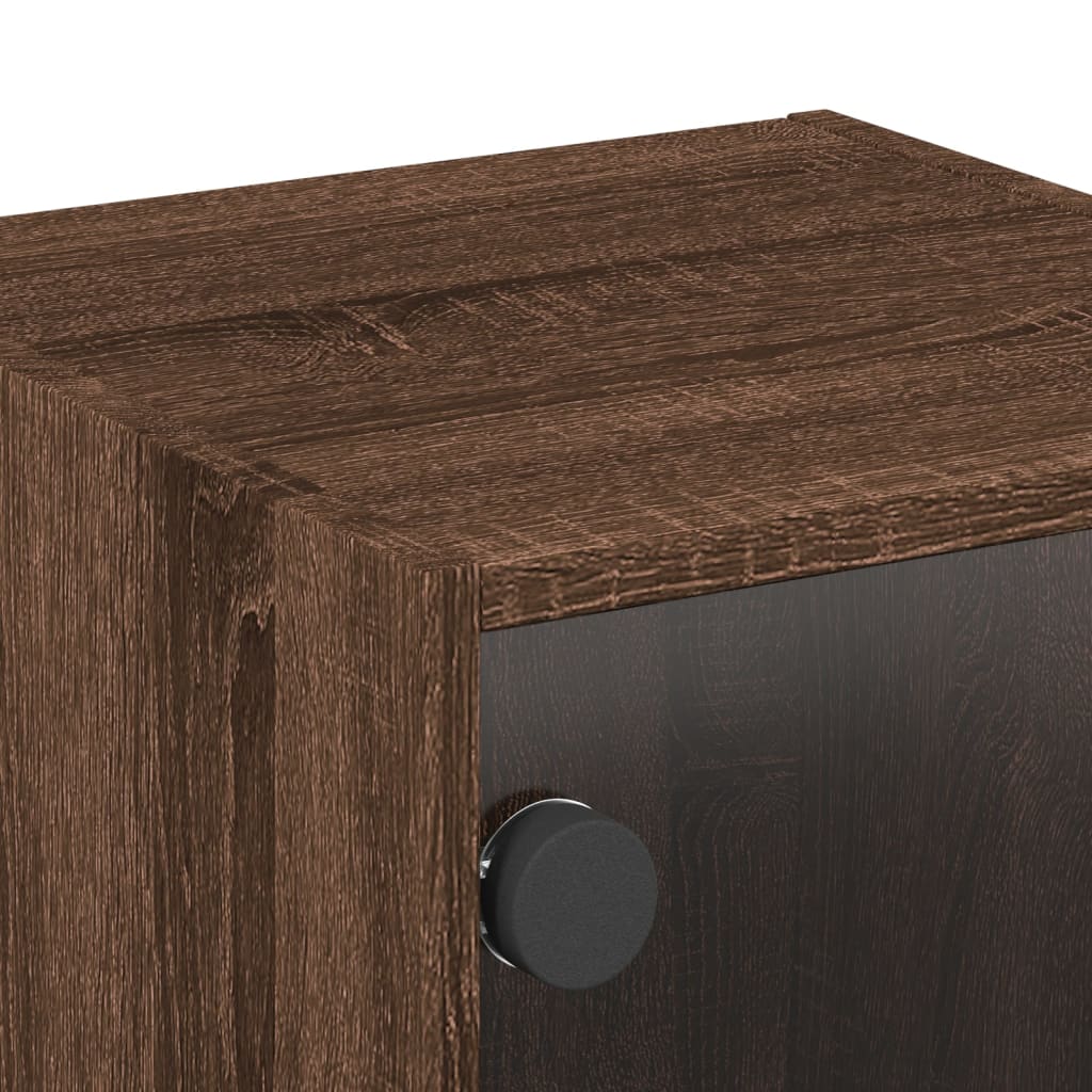 Brown Oak Bedside Cabinet w/ Glass Door - 35x37x35 cm