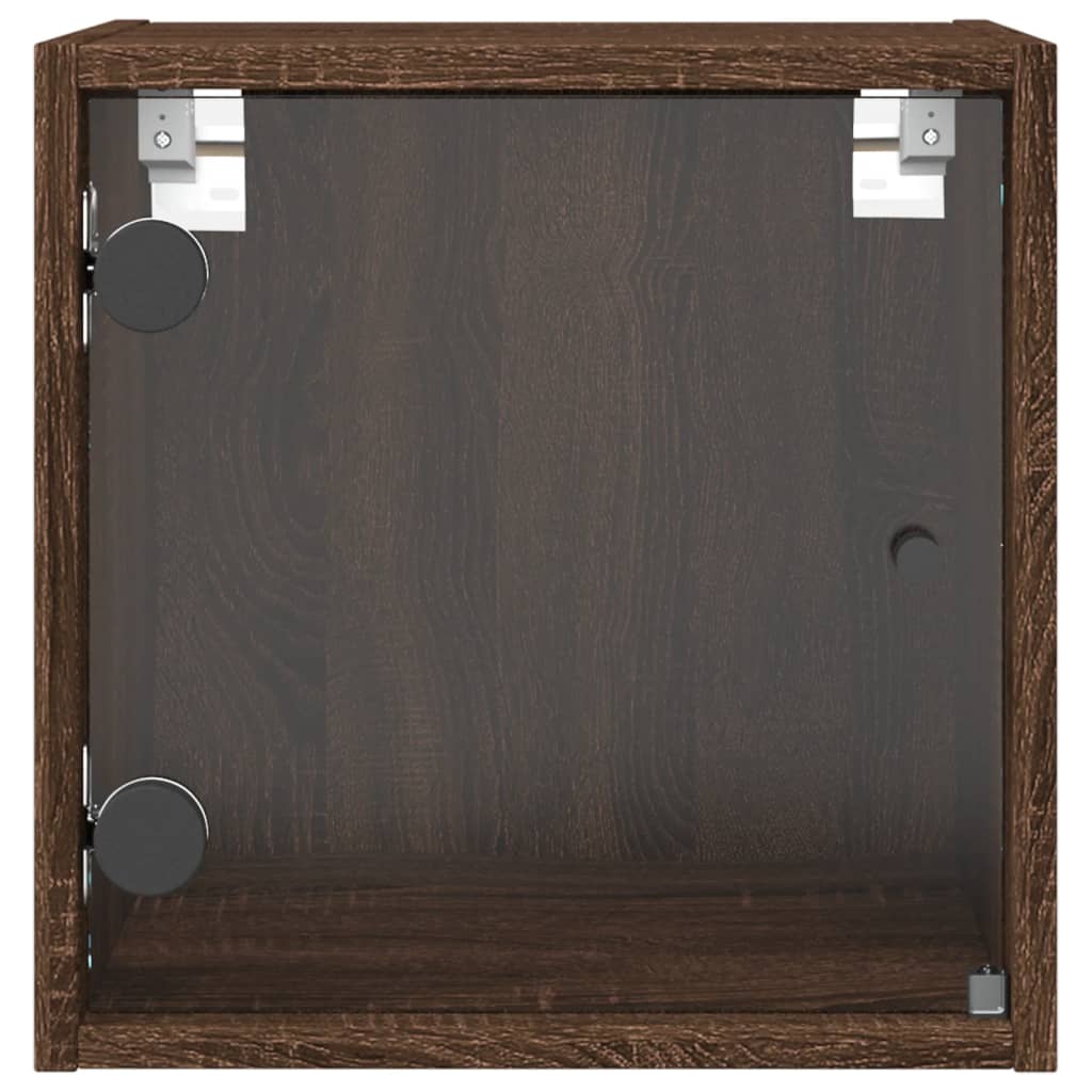 Brown Oak Bedside Cabinets with Glass Doors - Set of 2, 35x37x35 cm