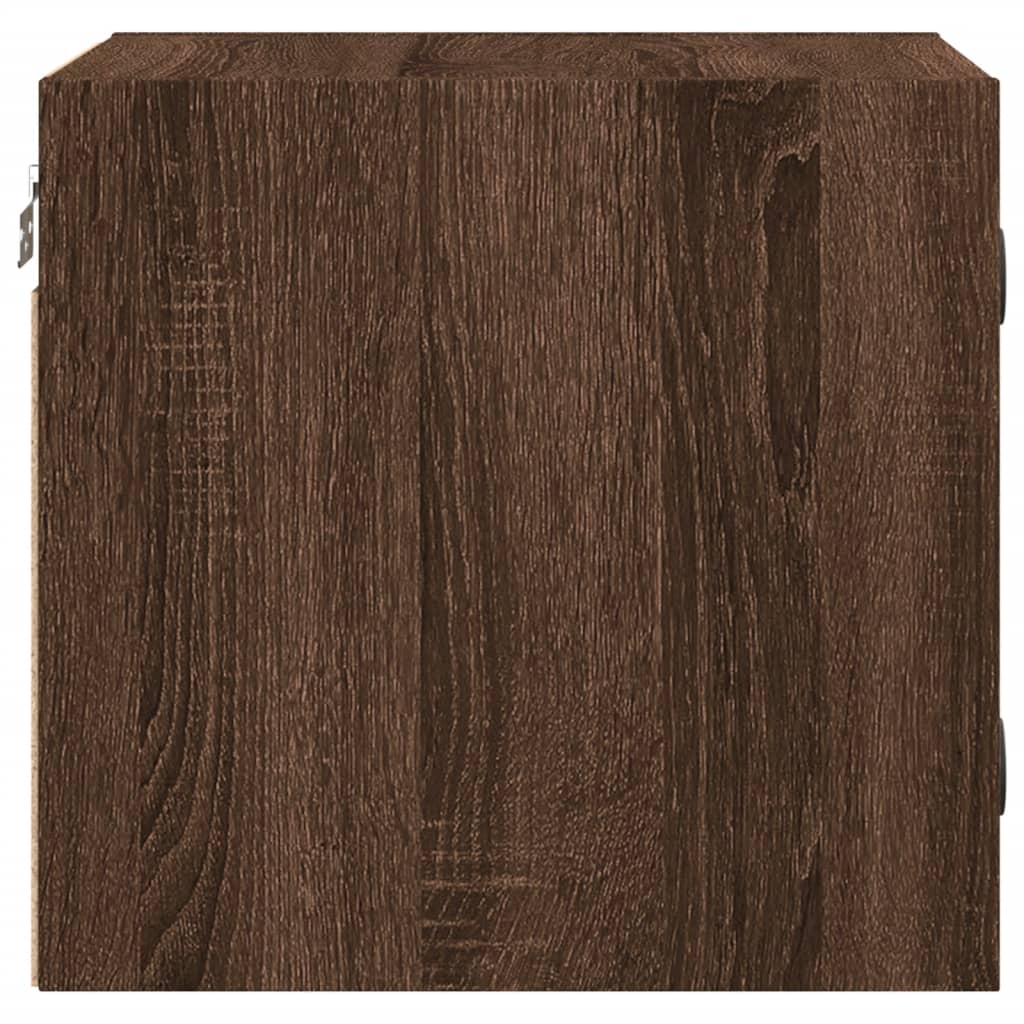 Brown Oak Bedside Cabinets with Glass Doors - Set of 2, 35x37x35 cm