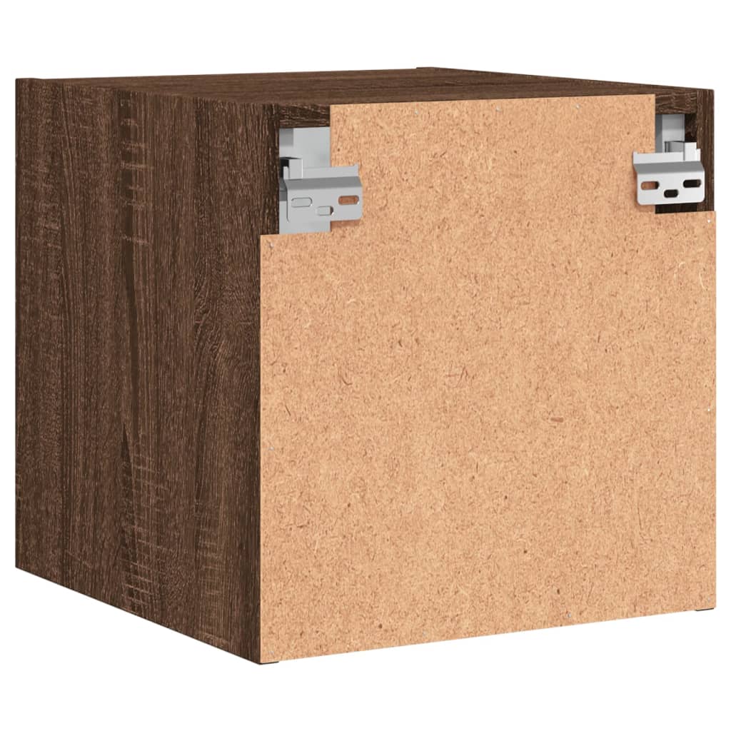 Brown Oak Bedside Cabinets with Glass Doors - Set of 2, 35x37x35 cm