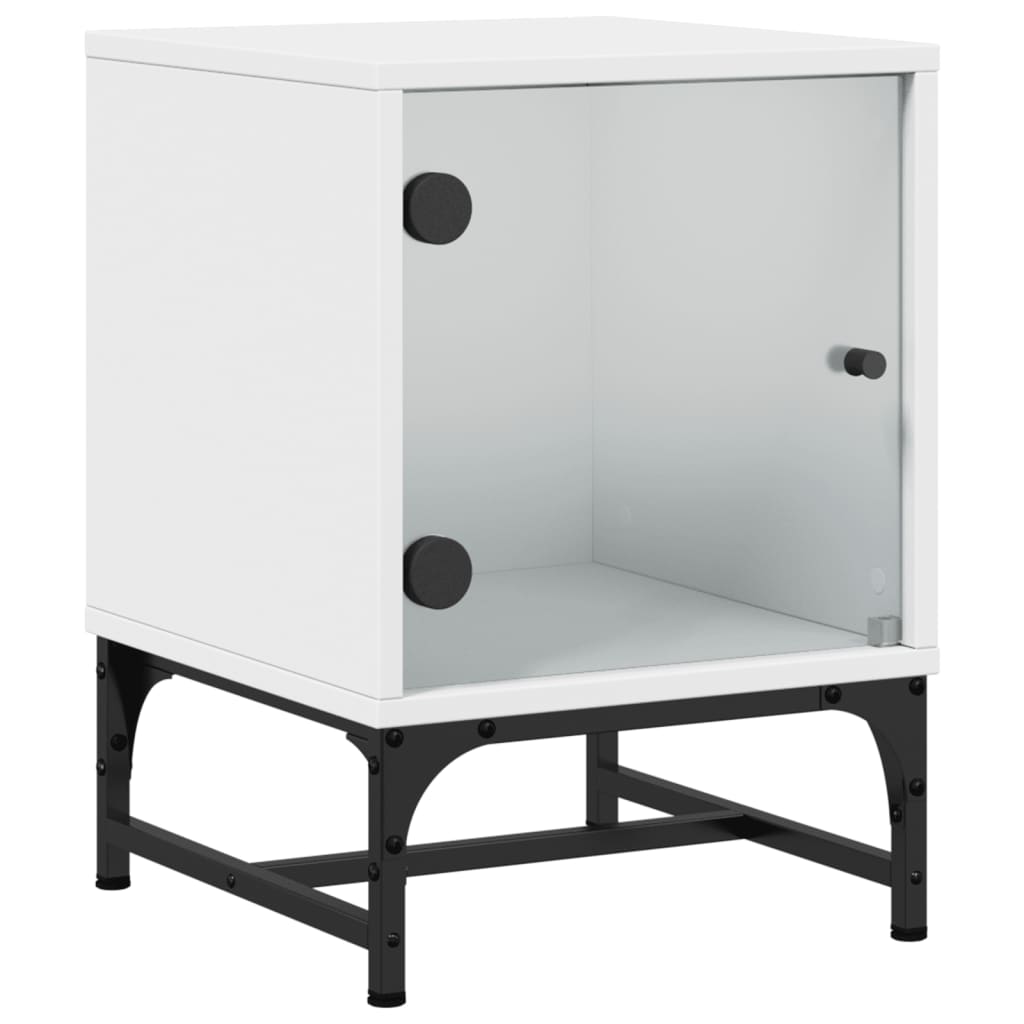 White Bedside Cabinet with Glass Door, 35x37x50 cm, Stylish Storage