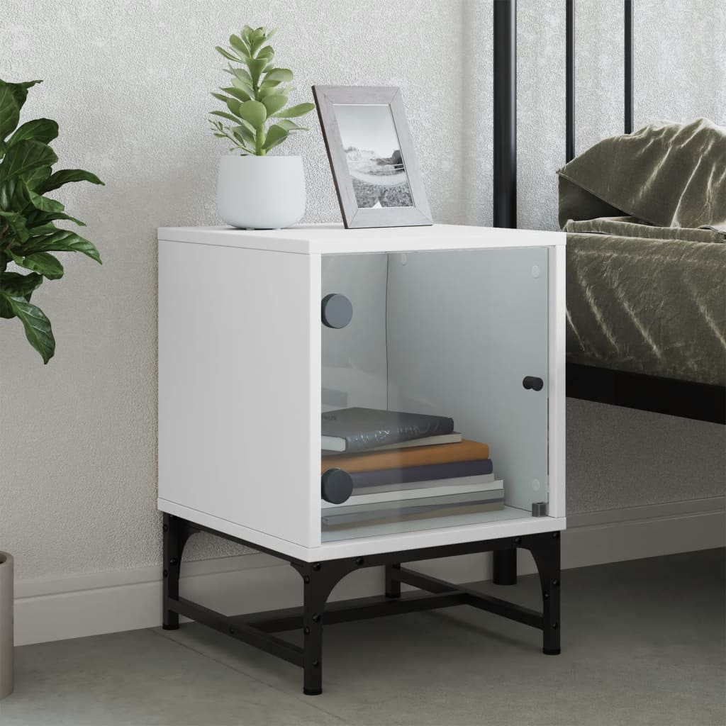White Bedside Cabinet with Glass Door, 35x37x50 cm, Stylish Storage