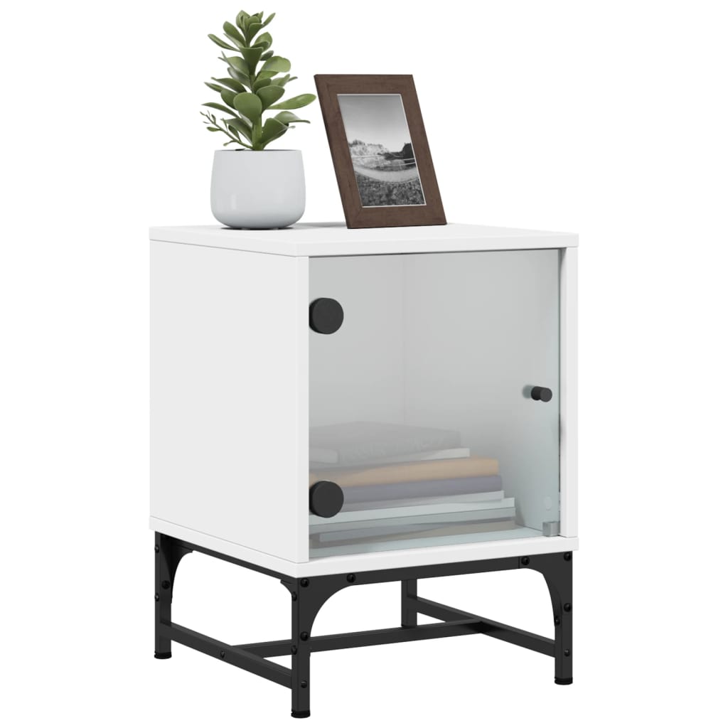 White Bedside Cabinet with Glass Door, 35x37x50 cm, Stylish Storage
