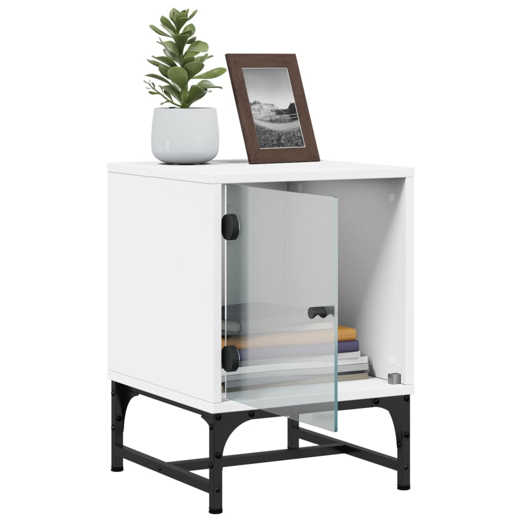 White Bedside Cabinet with Glass Door, 35x37x50 cm, Stylish Storage