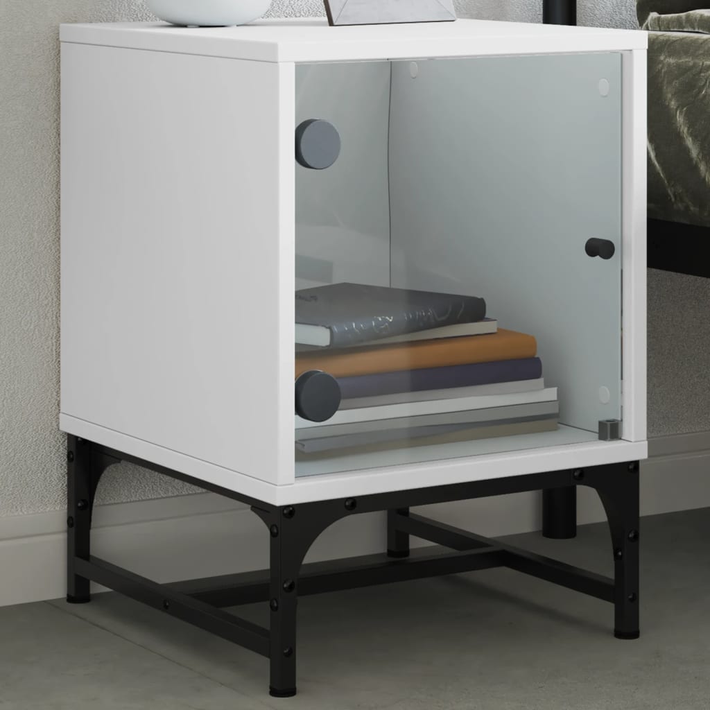 White Bedside Cabinet with Glass Door, 35x37x50 cm, Stylish Storage