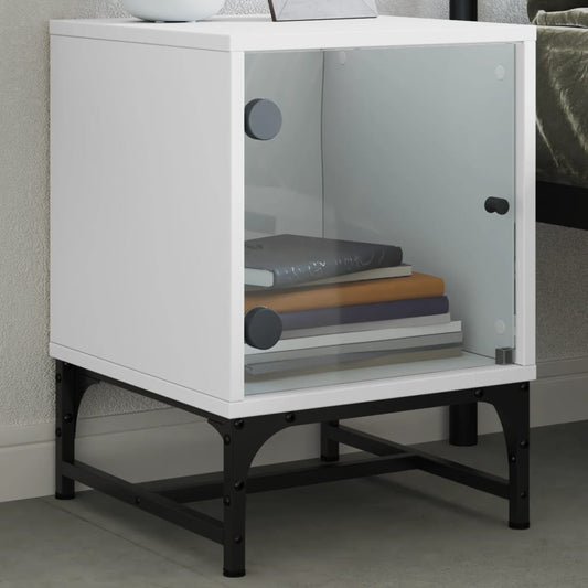 White Bedside Cabinet with Glass Door, 35x37x50 cm, Stylish Storage