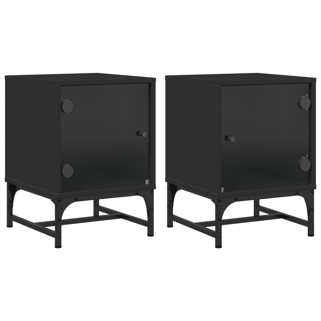 Black Bedside Cabinets with Glass Doors 2 pcs - 35x37x50 cm