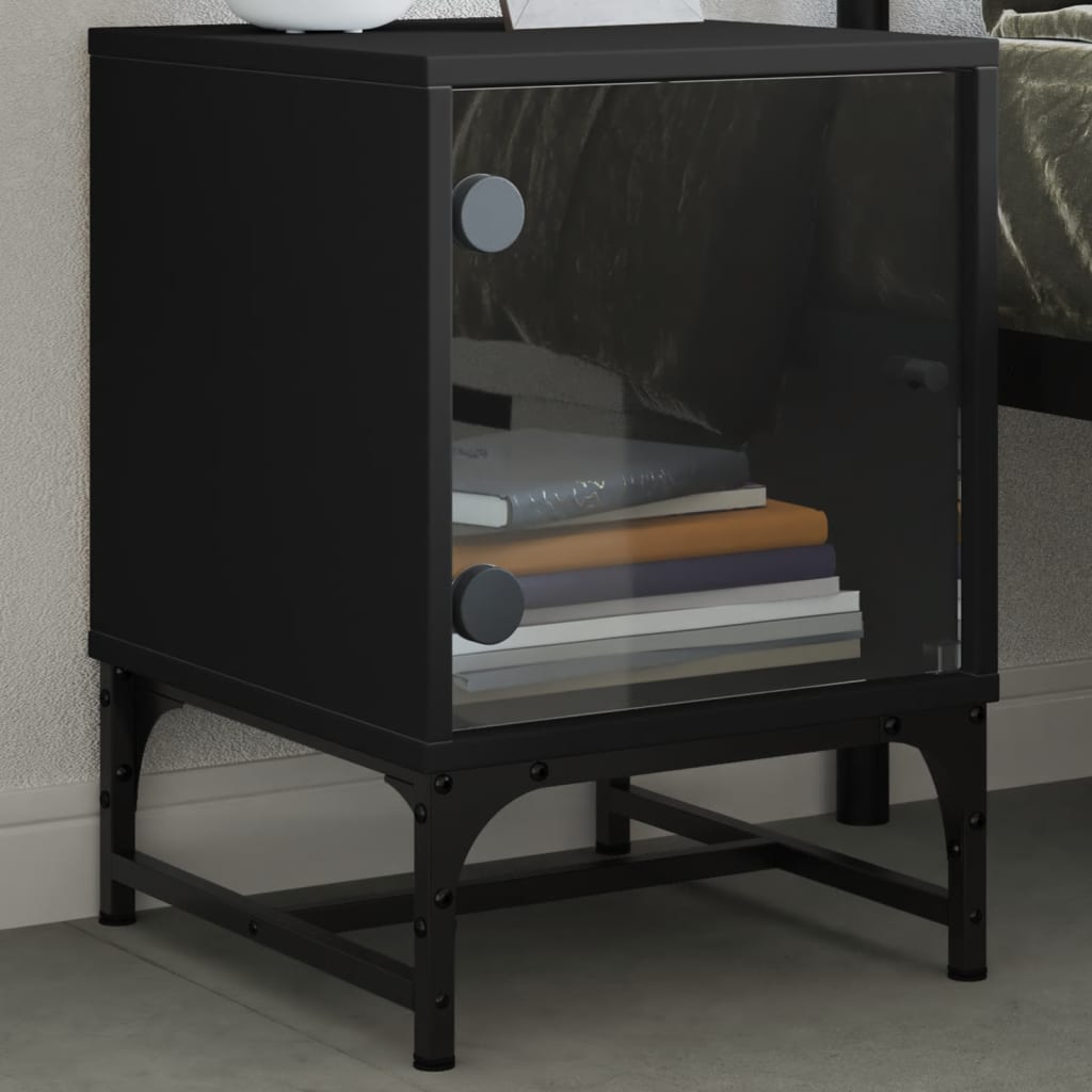 Black Bedside Cabinets with Glass Doors 2 pcs - 35x37x50 cm