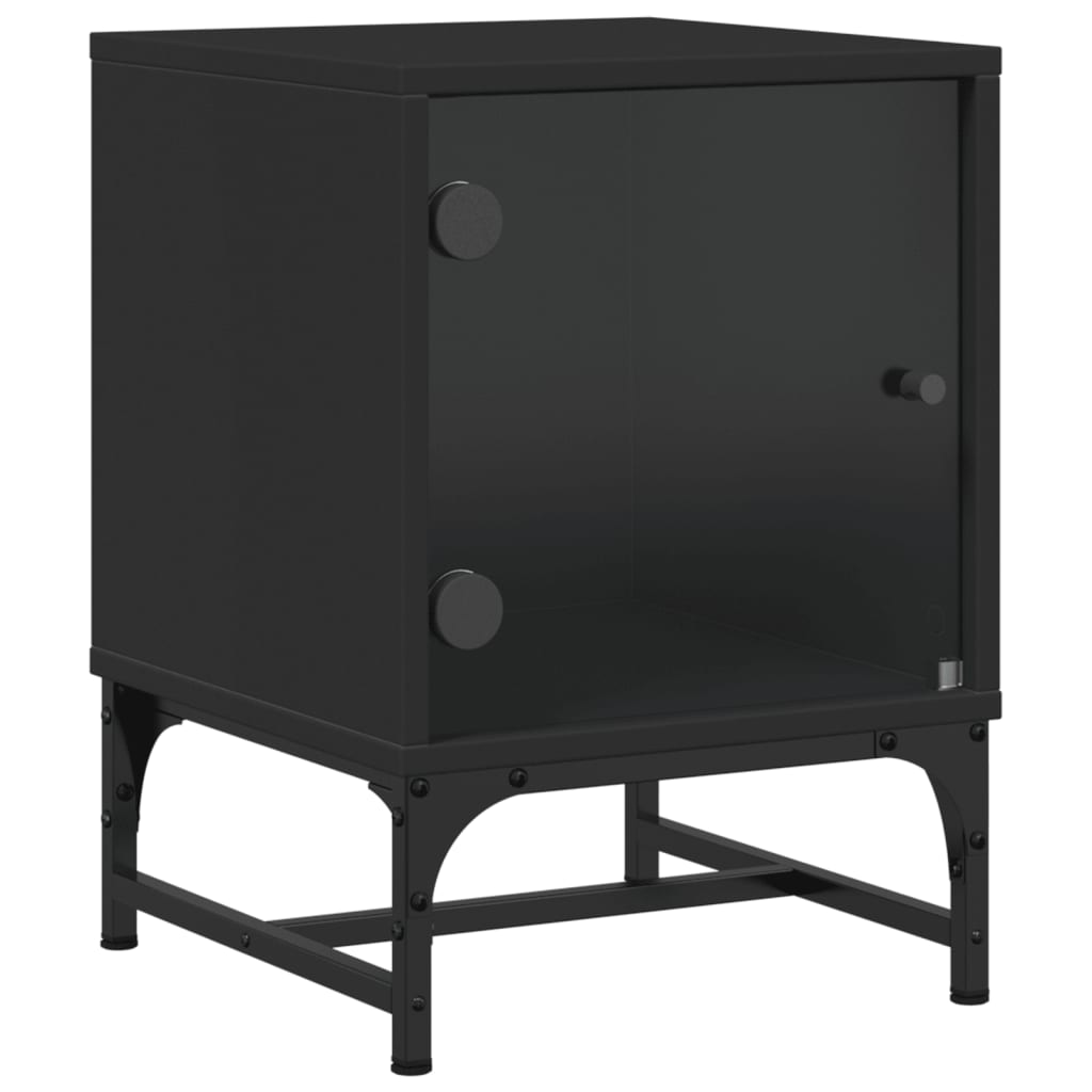 Black Bedside Cabinets with Glass Doors 2 pcs - 35x37x50 cm