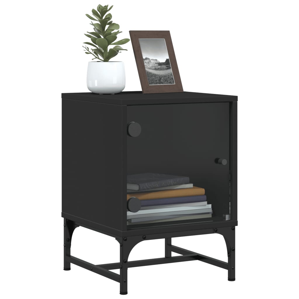 Black Bedside Cabinets with Glass Doors 2 pcs - 35x37x50 cm