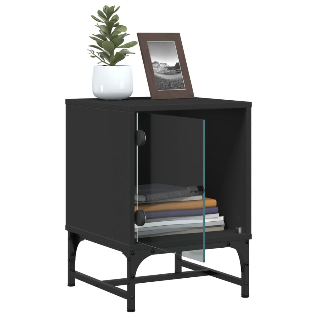 Black Bedside Cabinets with Glass Doors 2 pcs - 35x37x50 cm