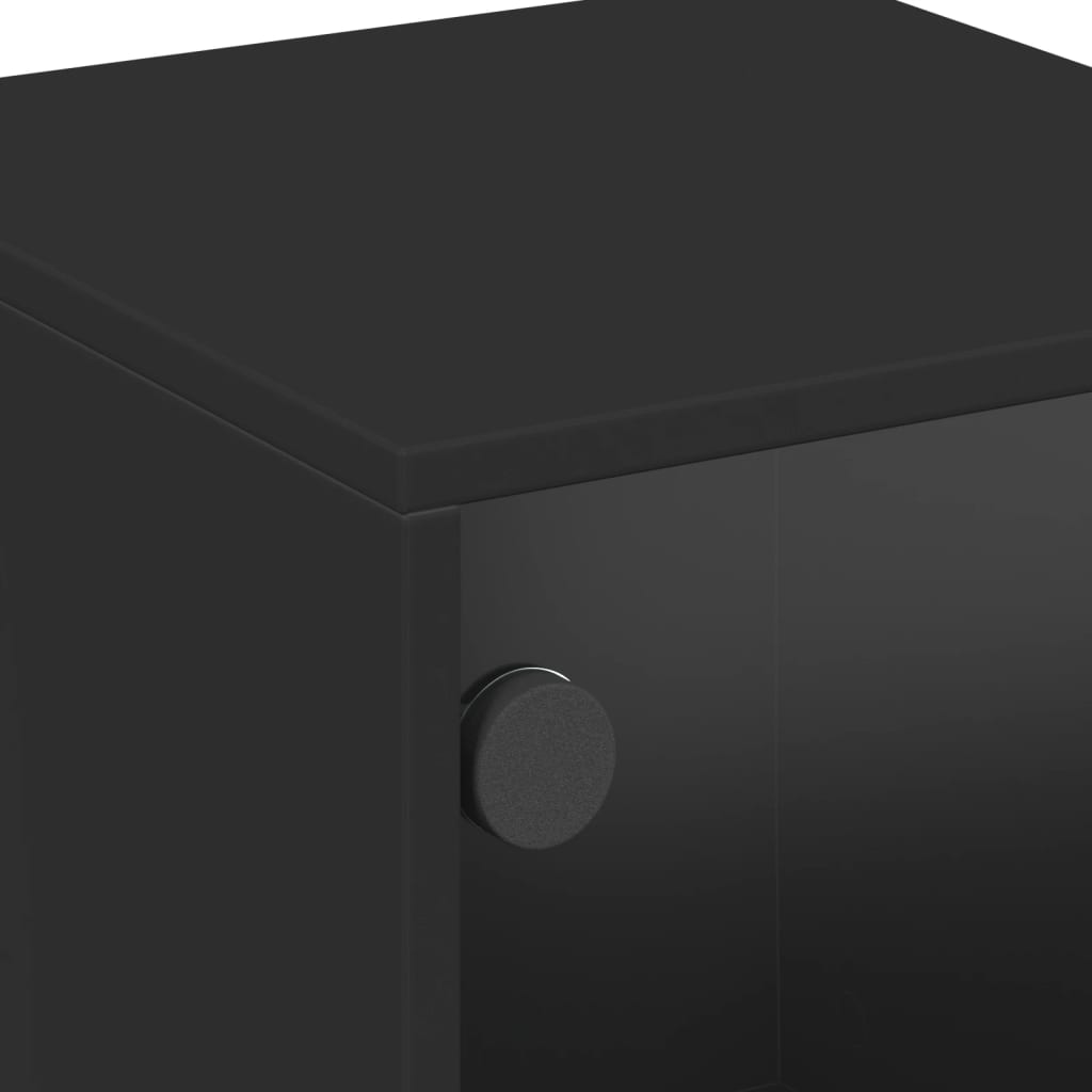 Black Bedside Cabinets with Glass Doors 2 pcs - 35x37x50 cm