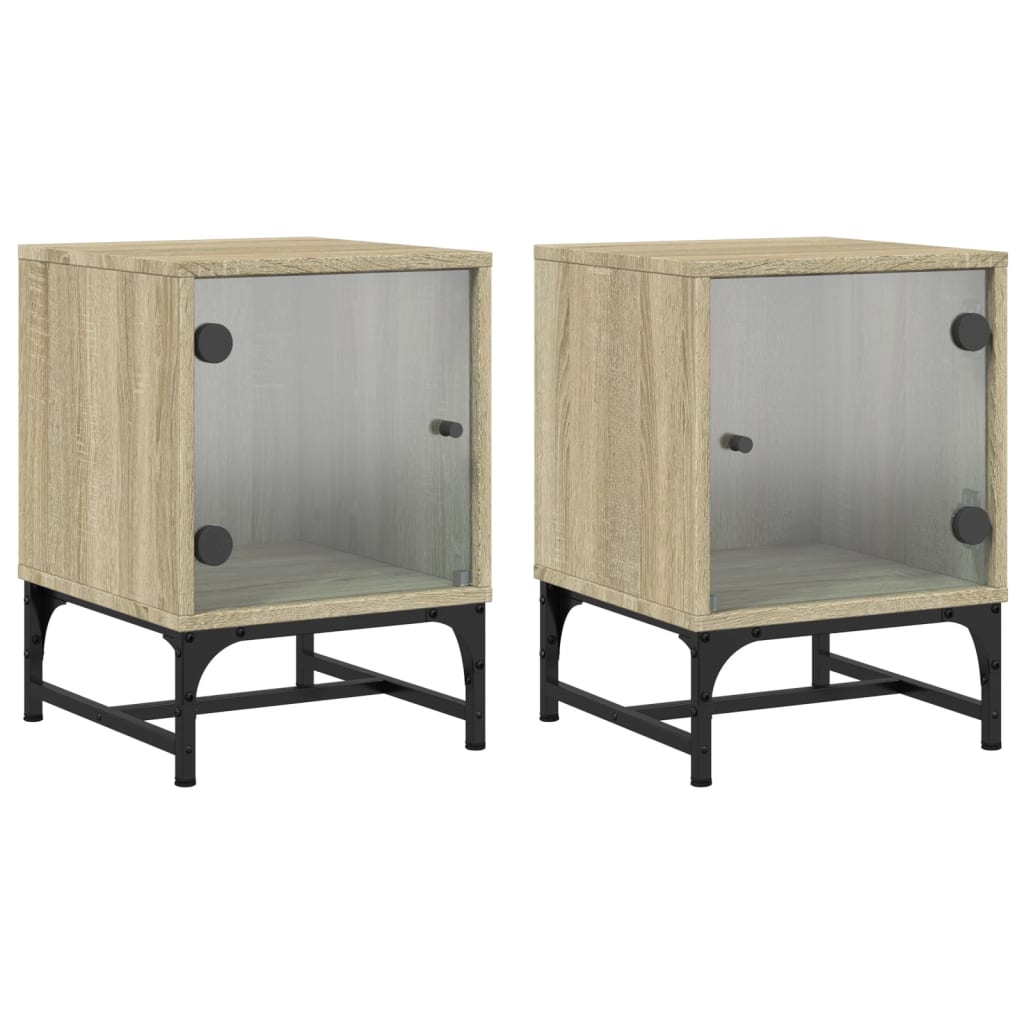 Sonoma Oak Bedside Cabinets with Glass Doors, 2 pcs, 35x37x50 cm