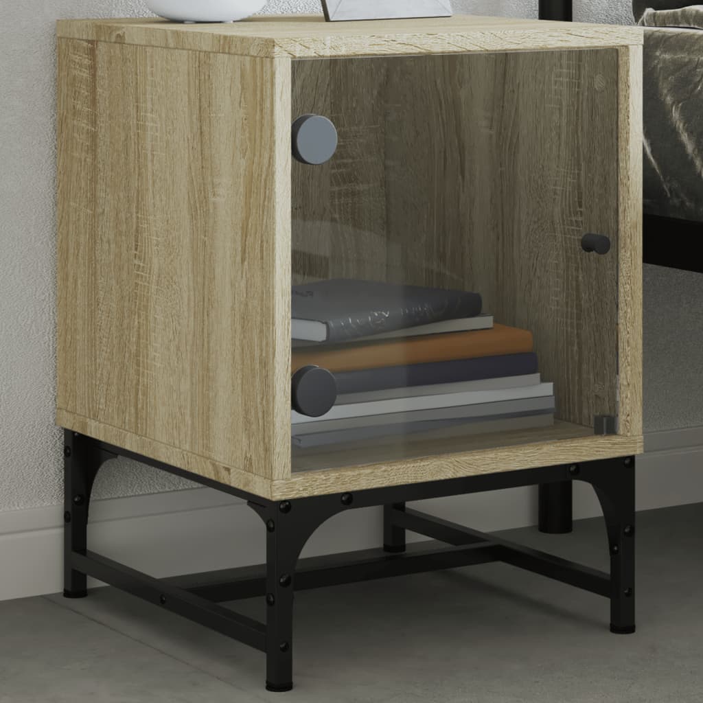 Sonoma Oak Bedside Cabinets with Glass Doors, 2 pcs, 35x37x50 cm