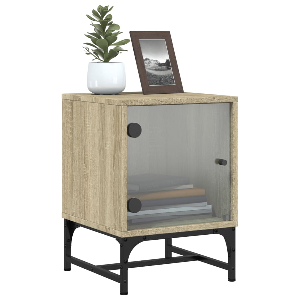 Sonoma Oak Bedside Cabinets with Glass Doors, 2 pcs, 35x37x50 cm