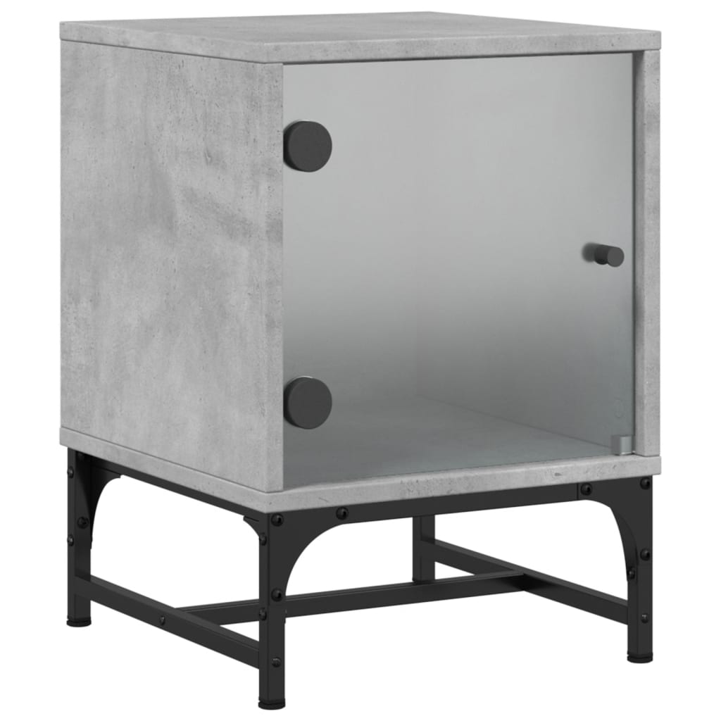 Concrete Grey Bedside Cabinets with Glass Doors, Set of 2 - 35x37x50cm