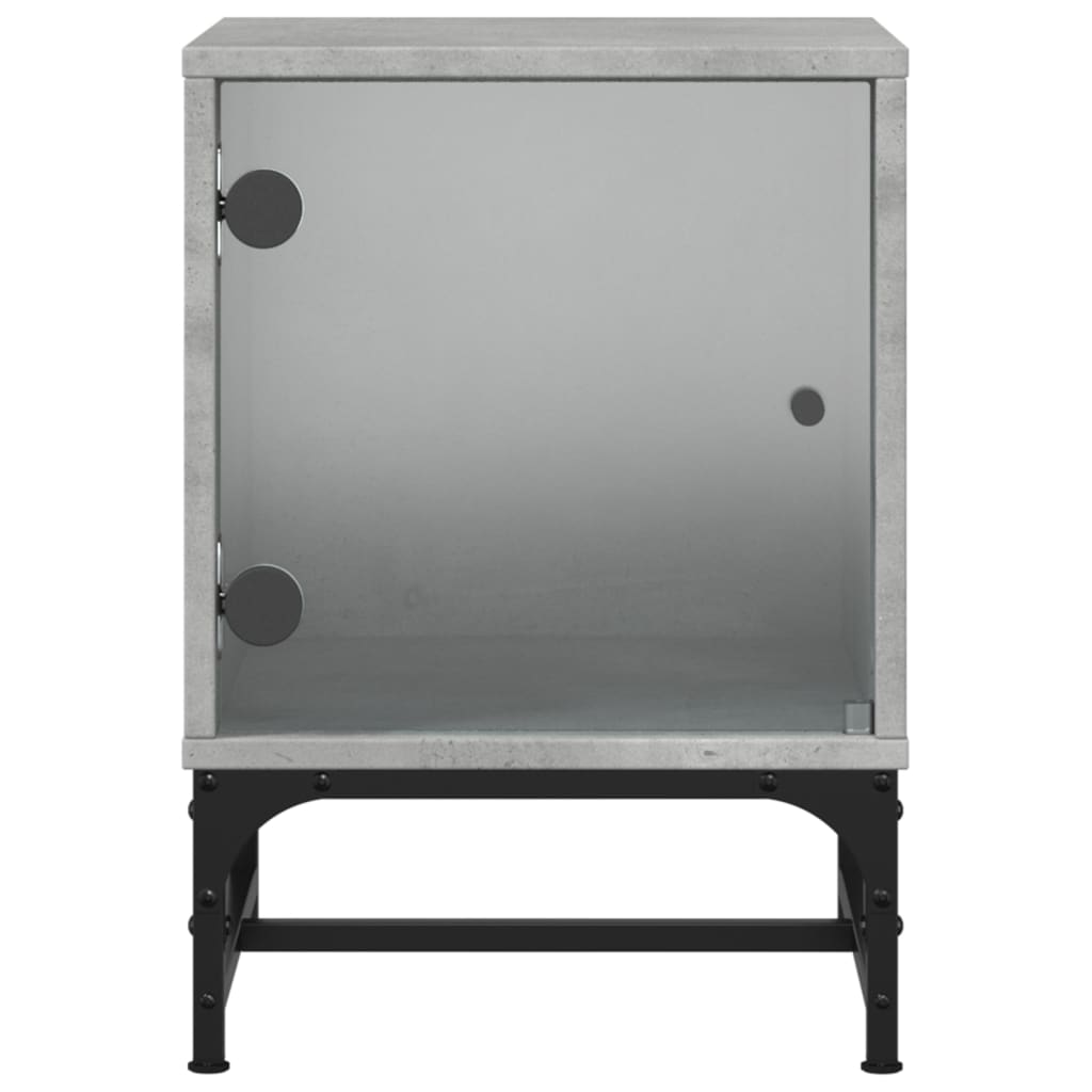 Concrete Grey Bedside Cabinets with Glass Doors, Set of 2 - 35x37x50cm