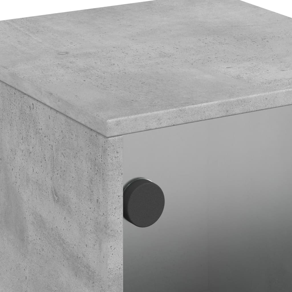 Concrete Grey Bedside Cabinets with Glass Doors, Set of 2 - 35x37x50cm