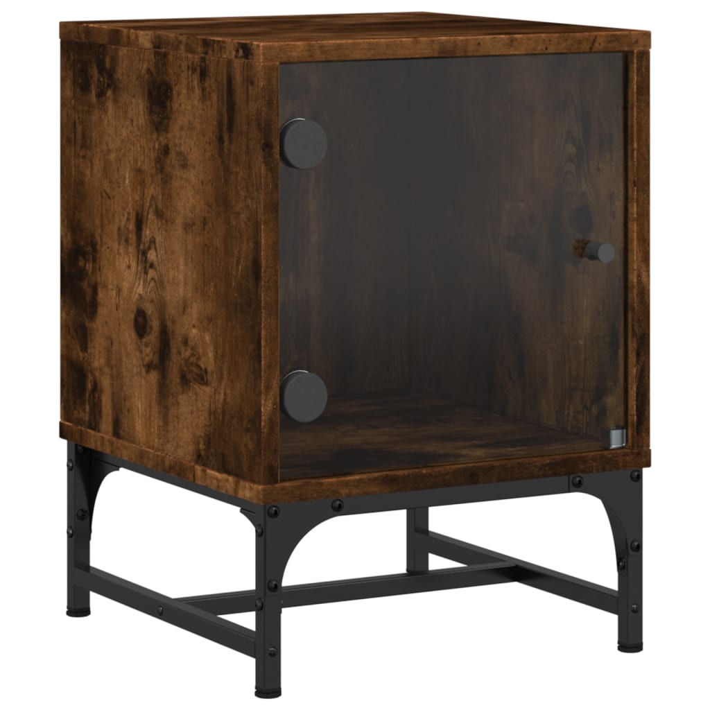 Smoked Oak Bedside Cabinets with Glass Doors, 2 Pcs, 35x37x50 cm