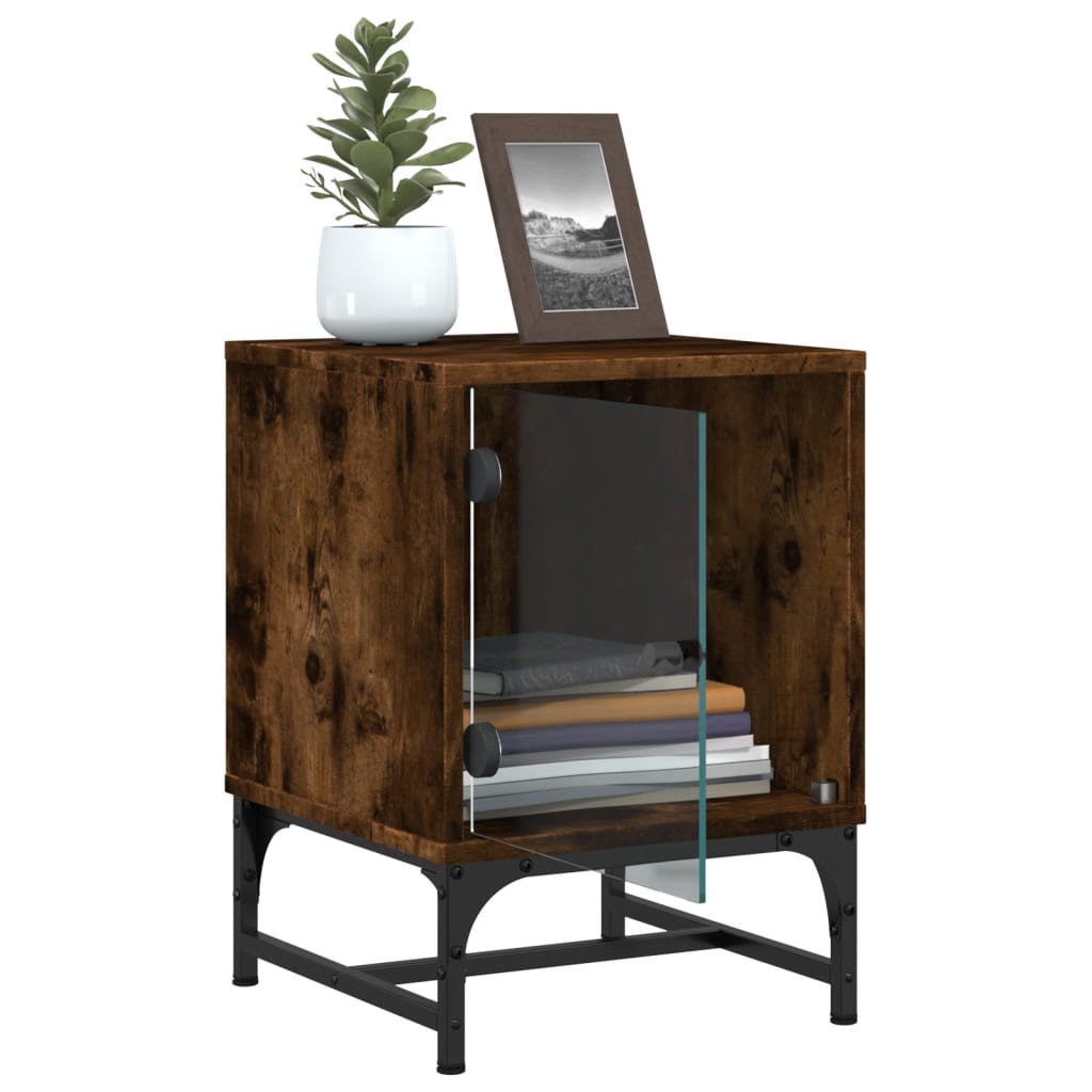 Smoked Oak Bedside Cabinets with Glass Doors, 2 Pcs, 35x37x50 cm