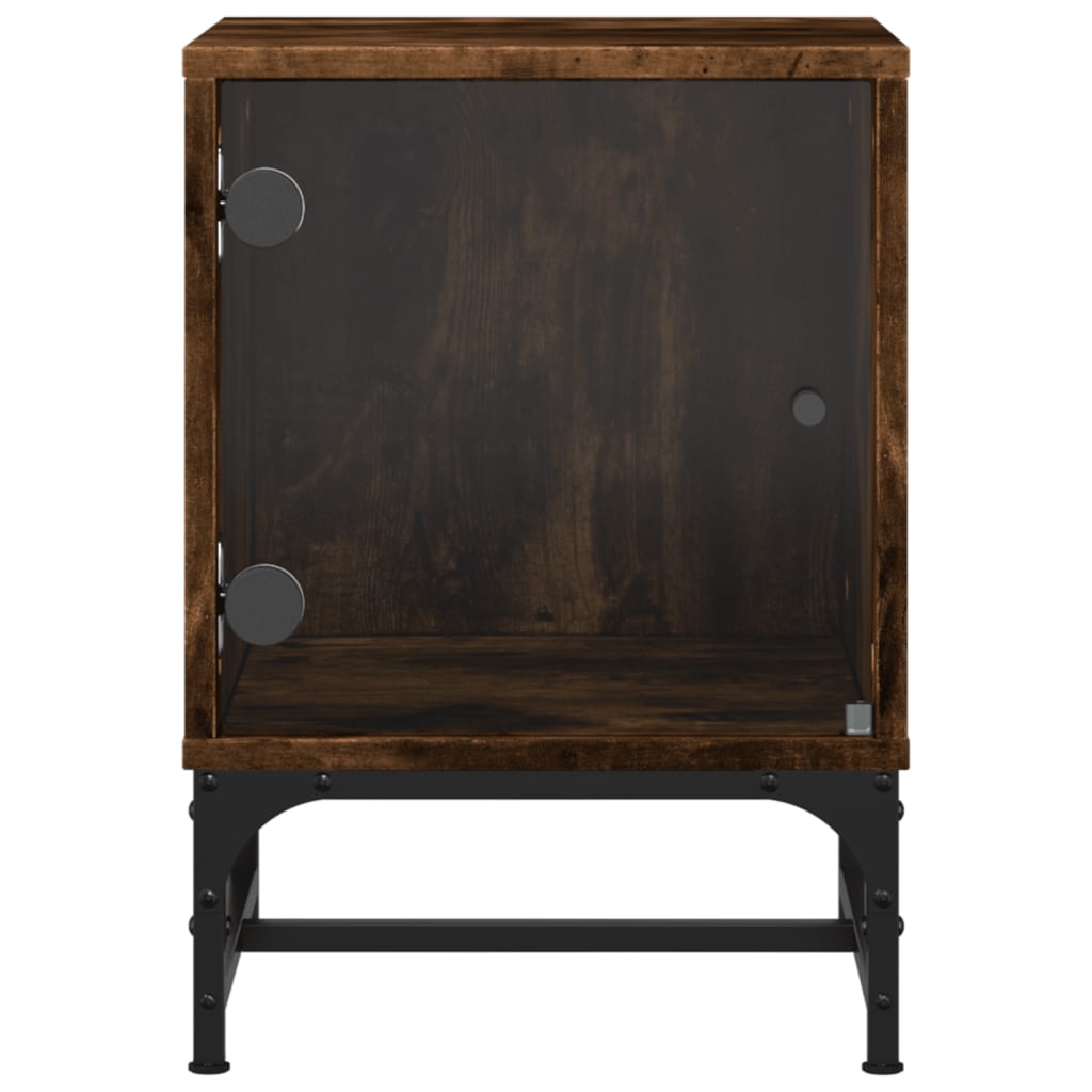 Smoked Oak Bedside Cabinets with Glass Doors, 2 Pcs, 35x37x50 cm