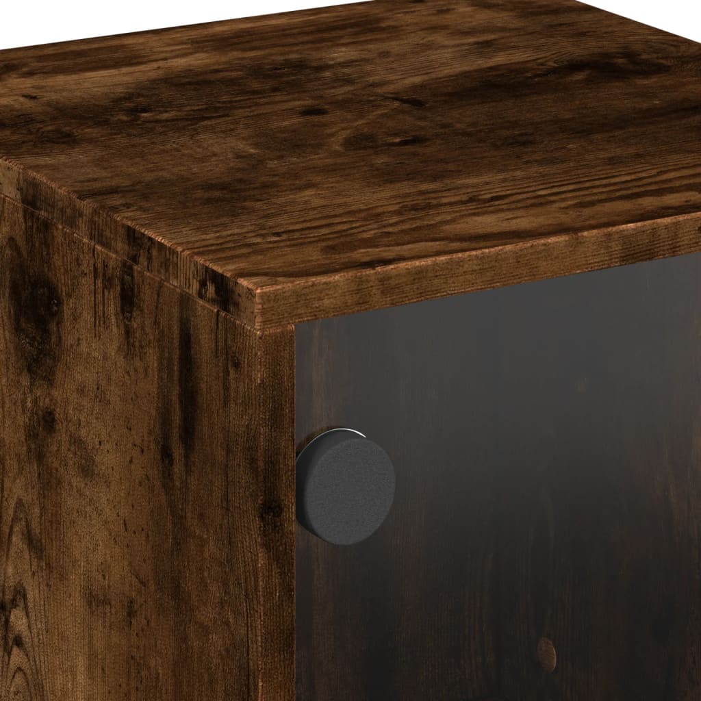Smoked Oak Bedside Cabinets with Glass Doors, 2 Pcs, 35x37x50 cm