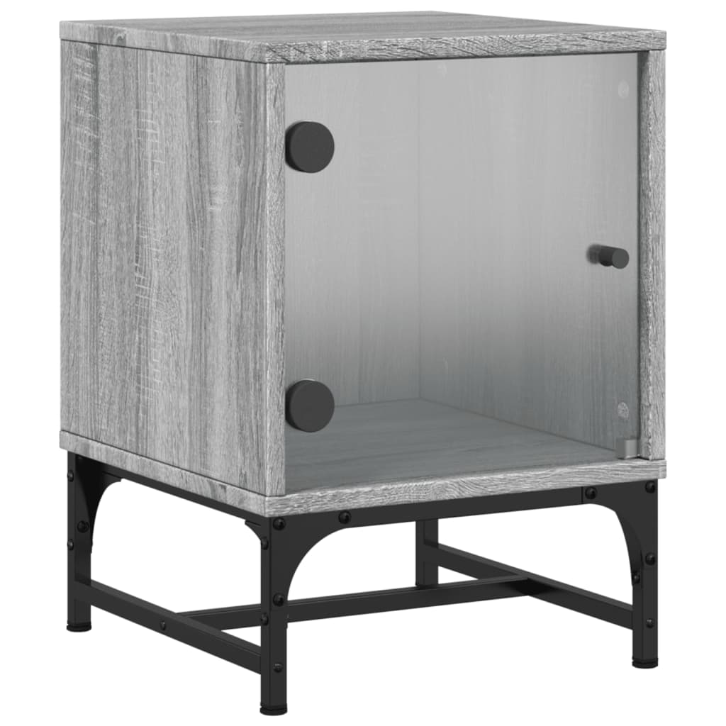 Grey Sonoma Bedside Cabinet with Glass Door - 35x37x50 cm