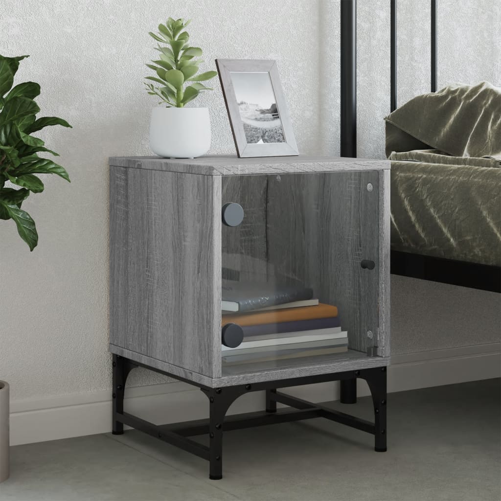 Grey Sonoma Bedside Cabinet with Glass Door - 35x37x50 cm