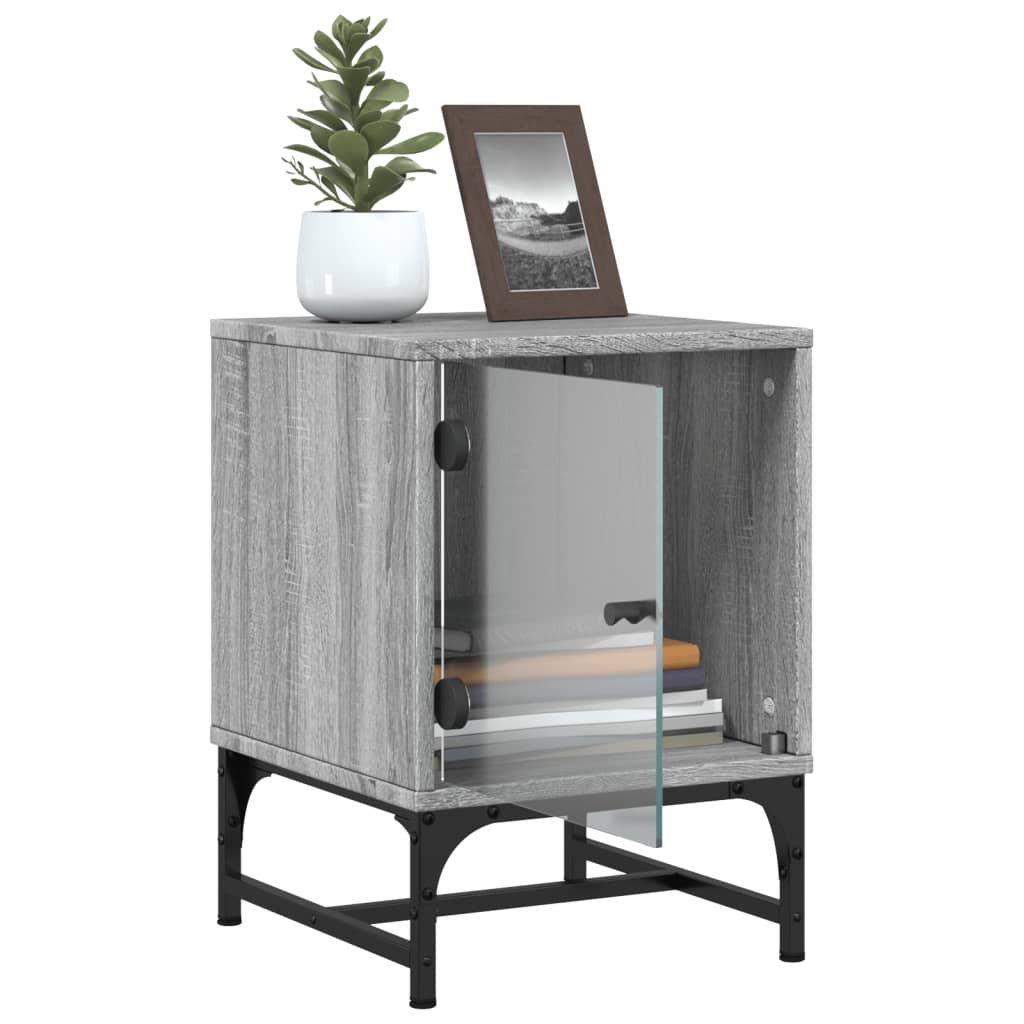 Grey Sonoma Bedside Cabinet with Glass Door - 35x37x50 cm