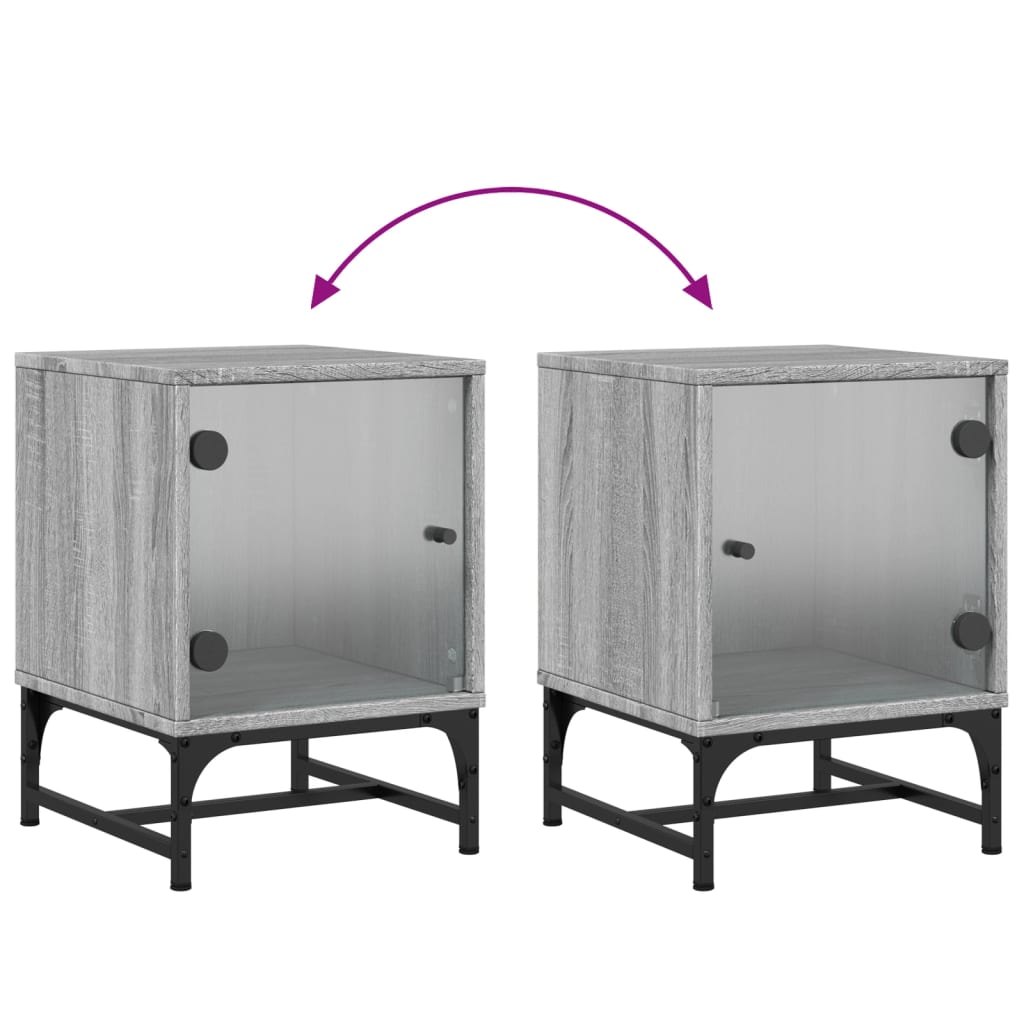 Grey Sonoma Bedside Cabinet with Glass Door - 35x37x50 cm