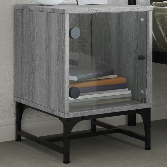Grey Sonoma Bedside Cabinet with Glass Door - 35x37x50 cm