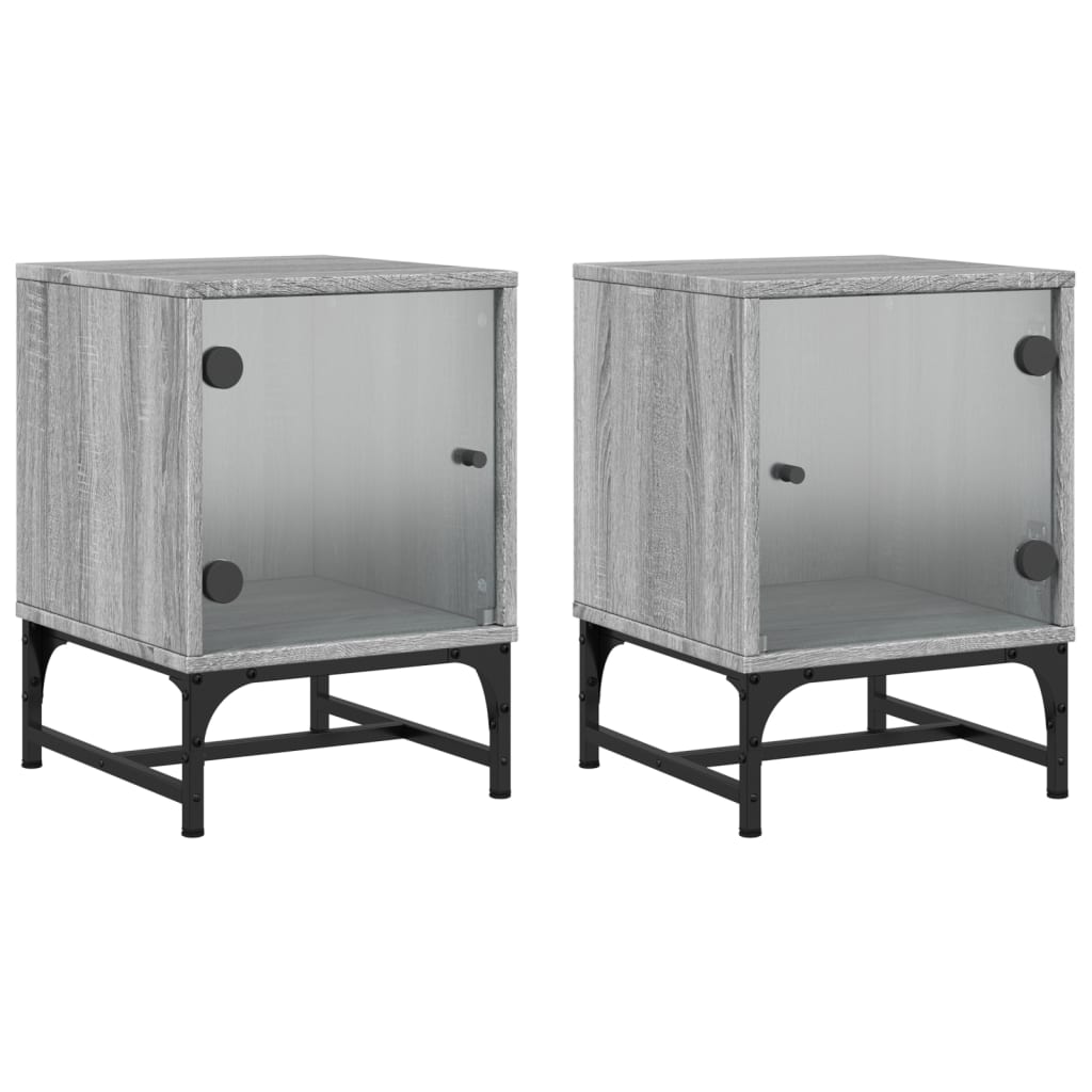 Modern Grey Sonoma Bedside Cabinets with Glass Doors - Set of 2