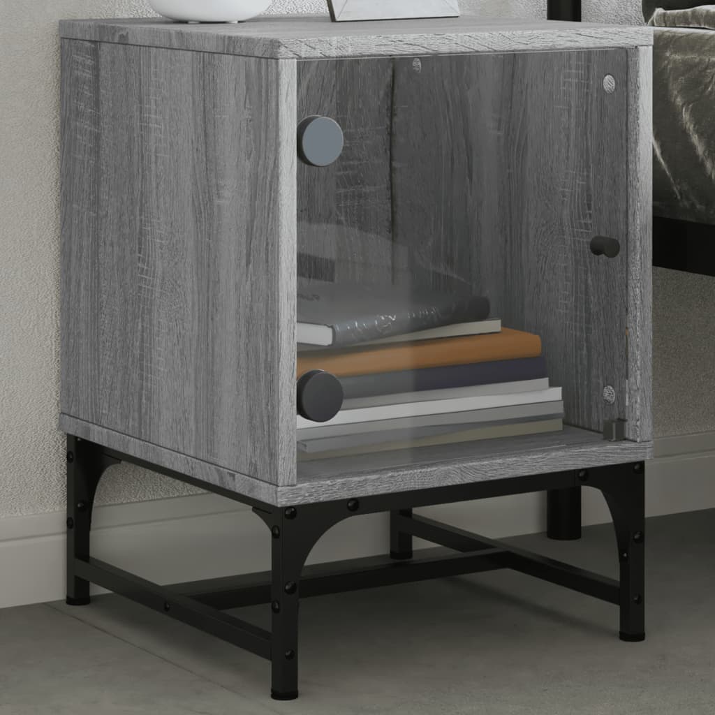 Modern Grey Sonoma Bedside Cabinets with Glass Doors - Set of 2