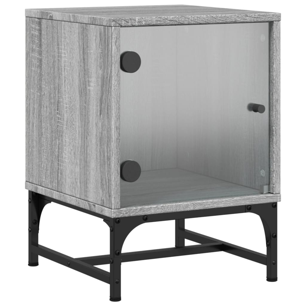 Modern Grey Sonoma Bedside Cabinets with Glass Doors - Set of 2