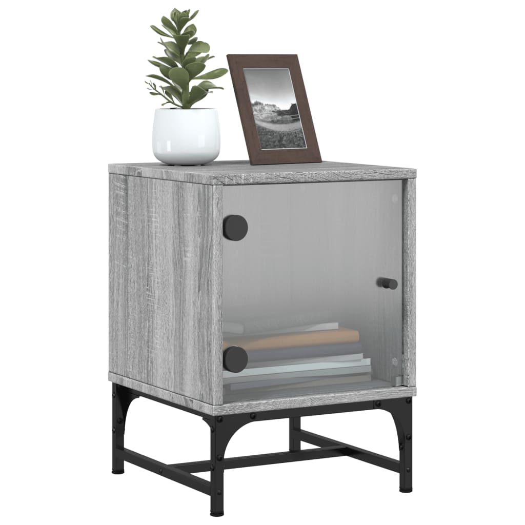 Modern Grey Sonoma Bedside Cabinets with Glass Doors - Set of 2