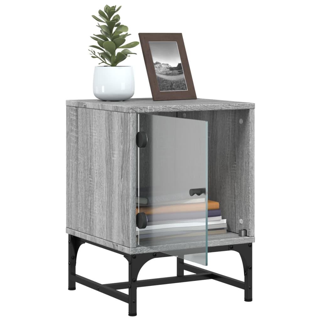 Modern Grey Sonoma Bedside Cabinets with Glass Doors - Set of 2