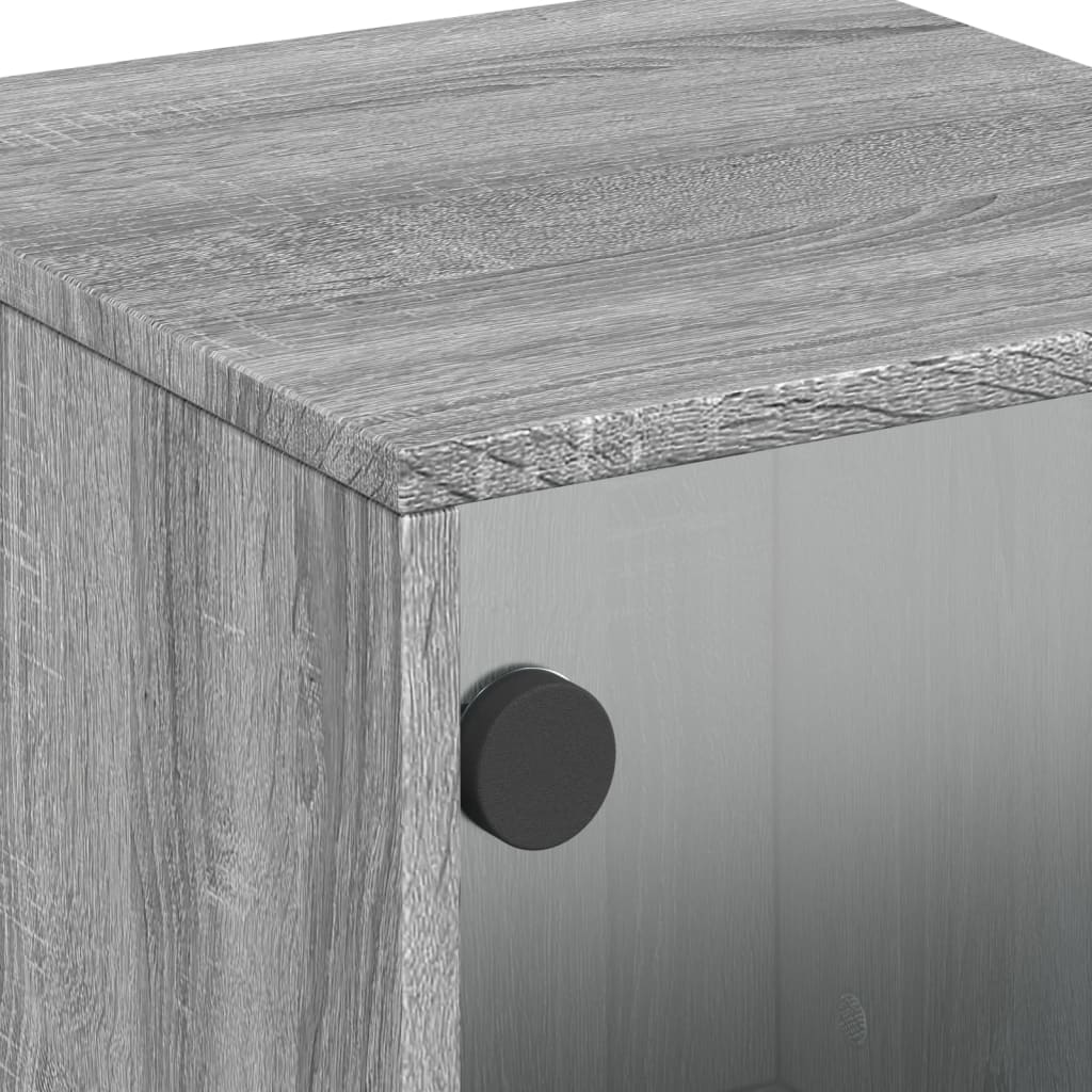 Modern Grey Sonoma Bedside Cabinets with Glass Doors - Set of 2